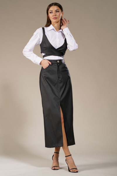 Черный искусственный кожаный топ на подкладке Kivviwear 4151.02 - фото 5