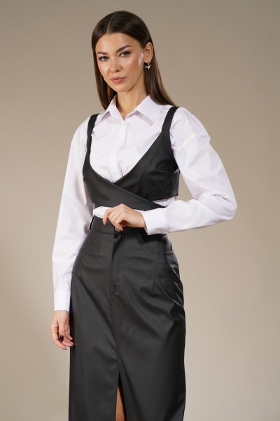 Черный искусственный кожаный топ на подкладке Kivviwear 4151.02 - фото 4