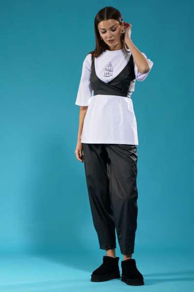 Черный искусственный кожаный топ на подкладке Kivviwear 4151.02 - фото 2