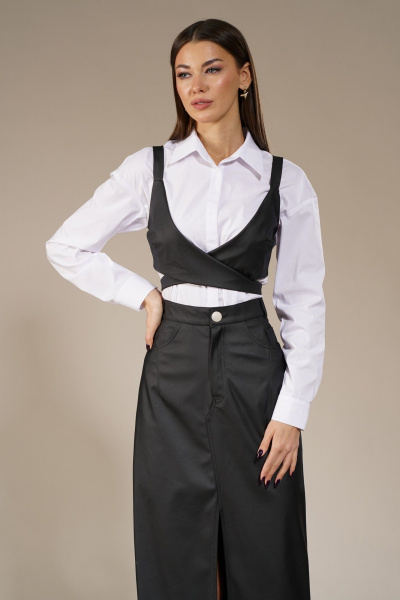 Черный искусственный кожаный топ на подкладке Kivviwear 4151.02 - фото 1