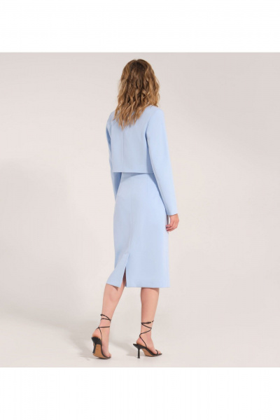 Деловой костюм из текстиля жакет и юбка прямого силуэта Панда 113910w голубой - фото 6