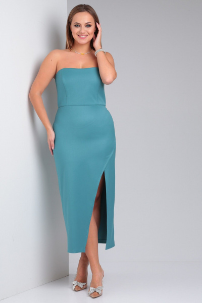 Бирюзовое корсетное платье с запахом и разрезом Your size 2213 - фото 4