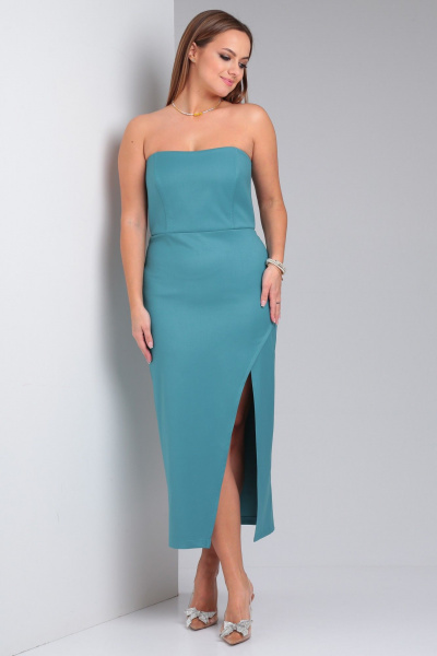 Бирюзовое корсетное платье с запахом и разрезом Your size 2213 - фото 2