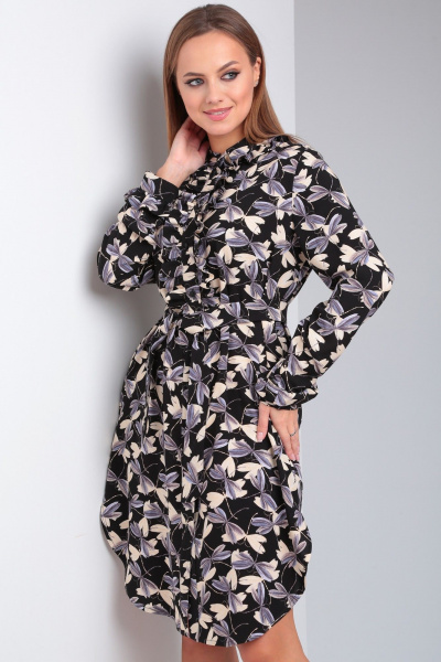 Мультиколорное платье-рубашка с поясом и карманами Your size 2215 - фото 4