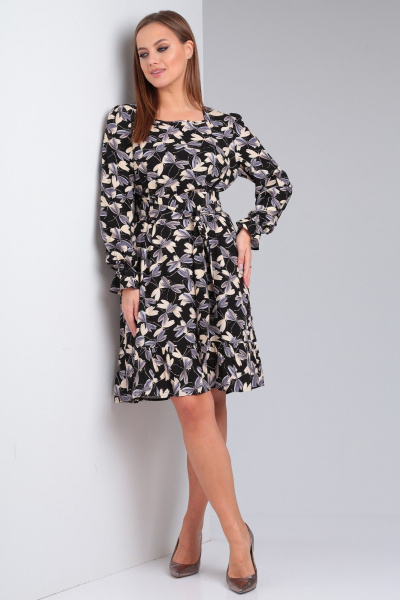 Платье свободного силуэта с рюшем и поясом Your size 2216 - фото 5