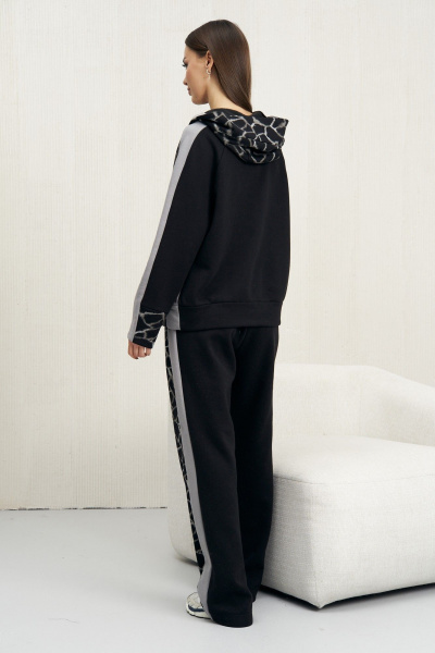 Черный спортивный костюм оверсайз с начесом и капюшоном Fantazia Mod 4686 - фото 5
