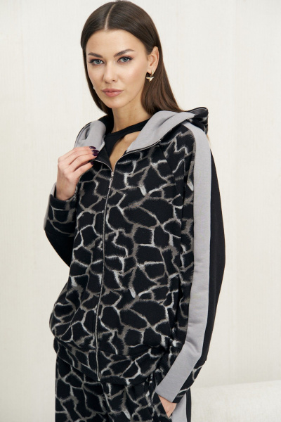 Черный спортивный костюм оверсайз с начесом и капюшоном Fantazia Mod 4686 - фото 3