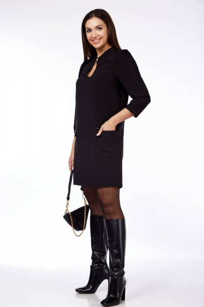 Платье прямого силуэта с воротником-стойкой и V-образным вырезом Mido М89 черный - фото 4