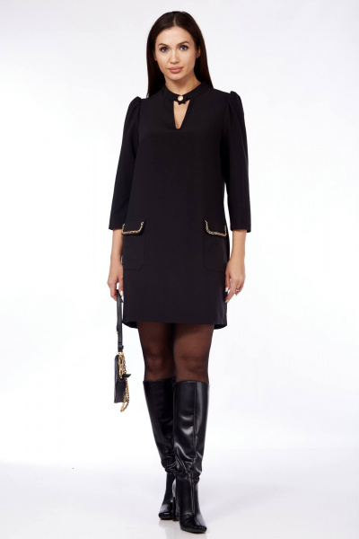 Платье прямого силуэта с воротником-стойкой и V-образным вырезом Mido М89 черный - фото 3