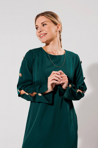 Платье А-силуэта с декоративными разрезами и молнией Verita 2269 зеленый - фото 3