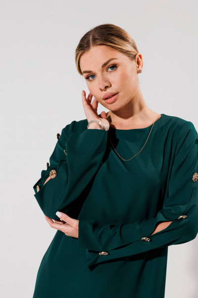 Платье А-силуэта с декоративными разрезами и молнией Verita 2269 зеленый - фото 4