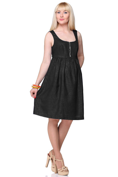 Платье А-силуэт с карманами и сборками из текстиля Golden Valley 4156 черный - фото 1