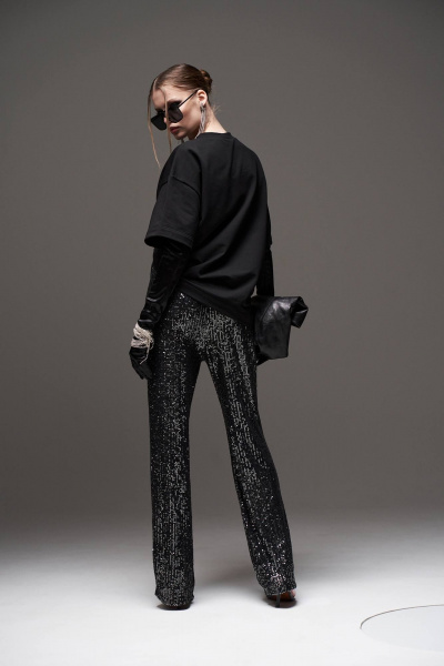 Брюки-палаццо из пайеток с эластичной трикотажной подкладкой MilMil 1095 Монако/черный - фото 6