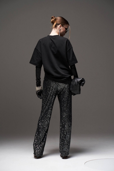 Брюки-палаццо из пайеток с эластичной трикотажной подкладкой MilMil 1095 Монако/черный - фото 5