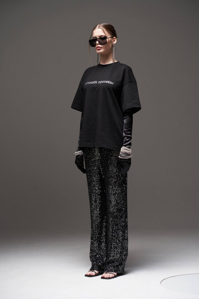 Брюки-палаццо из пайеток с эластичной трикотажной подкладкой MilMil 1095 Монако/черный - фото 4