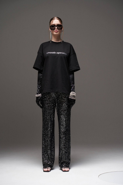 Брюки-палаццо из пайеток с эластичной трикотажной подкладкой MilMil 1095 Монако/черный - фото 3