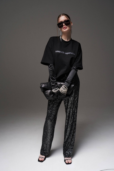 Брюки-палаццо из пайеток с эластичной трикотажной подкладкой MilMil 1095 Монако/черный - фото 2