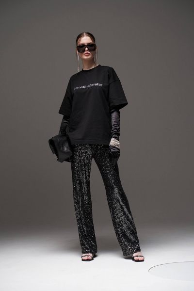 Брюки-палаццо из пайеток с эластичной трикотажной подкладкой MilMil 1095 Монако/черный - фото 1