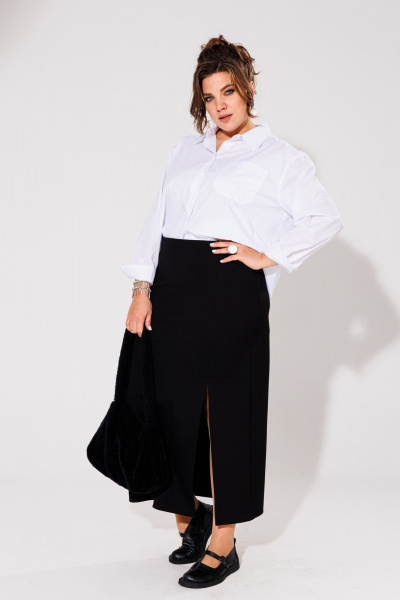 Юбка из вискозы и трикотажа с разрезом спереди Anelli 1420 черный - фото 6