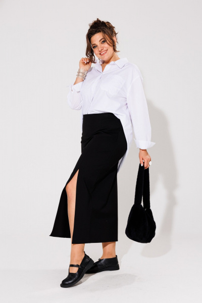 Юбка из вискозы и трикотажа с разрезом спереди Anelli 1420 черный - фото 2