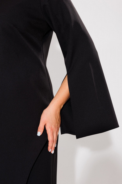 Черное платье из текстиля с разрезами и молнией на спине Anelli 1431 черный - фото 5