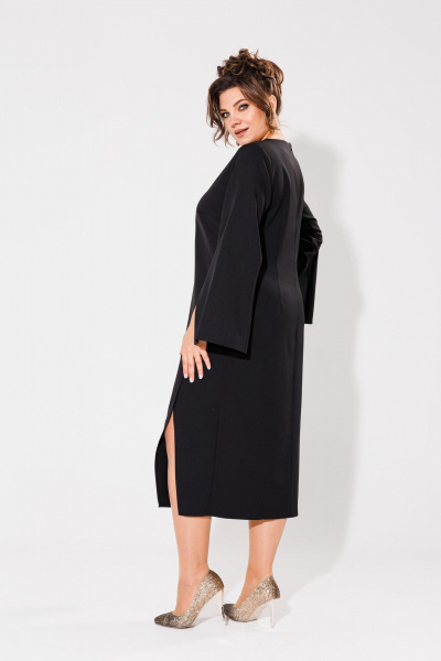 Черное платье из текстиля с разрезами и молнией на спине Anelli 1431 черный - фото 4