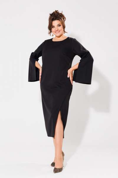 Черное платье из текстиля с разрезами и молнией на спине Anelli 1431 черный - фото 1