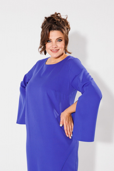 Синее платье из текстиля с разрезами и блестящей тканью Anelli 1431 синий - фото 4