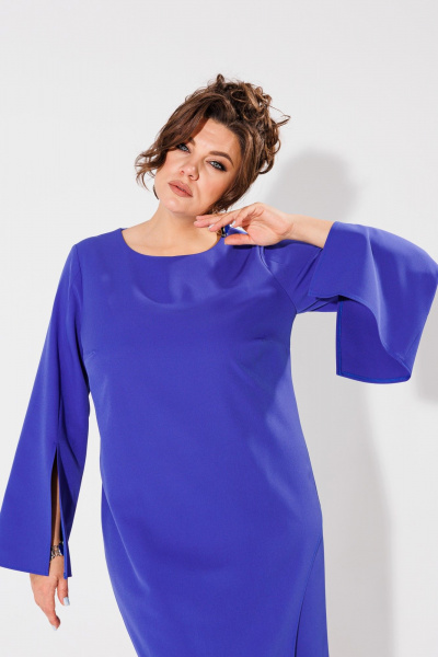 Синее платье из текстиля с разрезами и блестящей тканью Anelli 1431 синий - фото 3