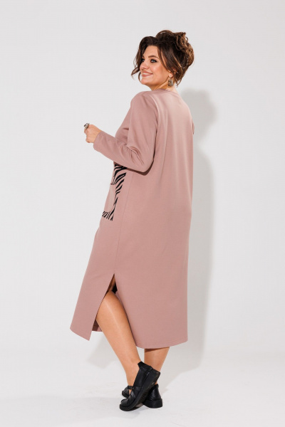 Бежевое трикотажное платье с принтом зебры для повседневной носки Anelli 1427 капучино - фото 5
