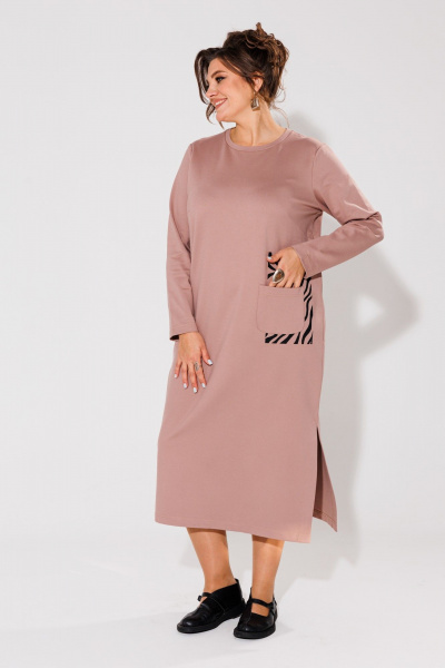 Бежевое трикотажное платье с принтом зебры для повседневной носки Anelli 1427 капучино - фото 3