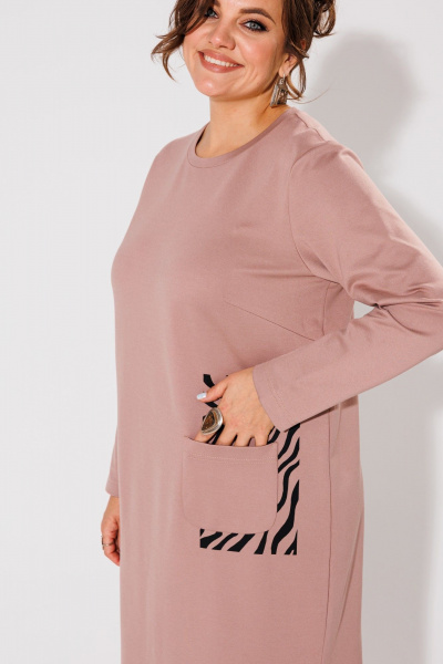 Бежевое трикотажное платье с принтом зебры для повседневной носки Anelli 1427 капучино - фото 2