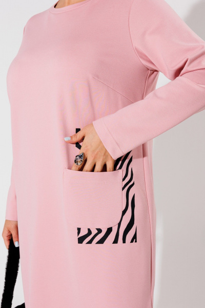 Розовое трикотажное платье с зеброй и принтом для каждодневного стиля Anelli 1427 розовый - фото 3