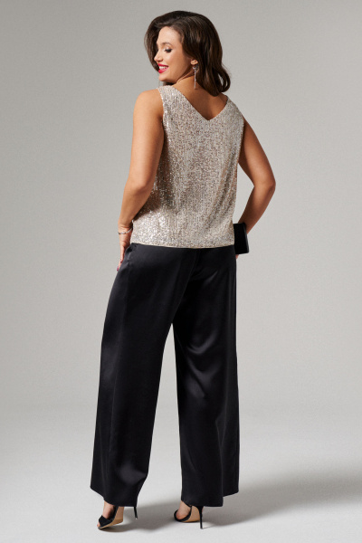 Черные брюки из атласа и текстиля с расширением к низу Панда 152863w черный - фото 2