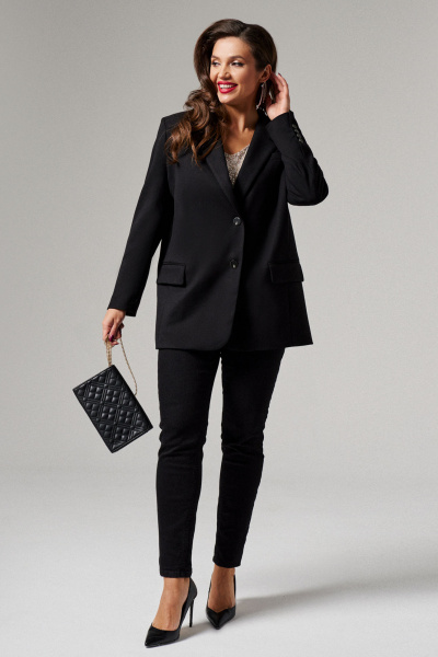 Черный жакет в мужском стиле из текстиля для делового образа Панда 160630w черный - фото 2