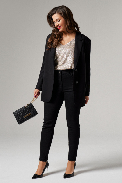 Черный жакет в мужском стиле из текстиля для делового образа Панда 160630w черный - фото 3