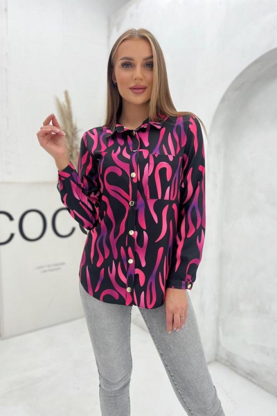 Блуза классическая из текстиля с рукавами и асимметричным низом Nika.PL 040152 неон - фото 1