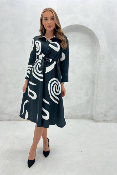 Платье приталенное из текстиля с пуговицами и карманами Nika.PL 04061 черно-белый - фото 1