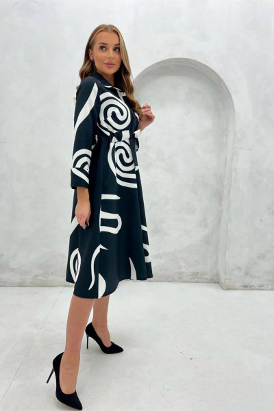 Платье приталенное из текстиля с пуговицами и карманами Nika.PL 04061 черно-белый - фото 2