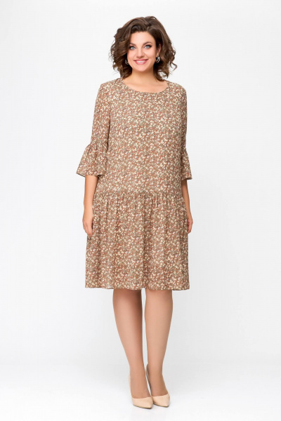 Легкое шифоновое платье с разрезом и рукавом воланом Swallow 692 темная_корица/цветочный_принт - фото 11