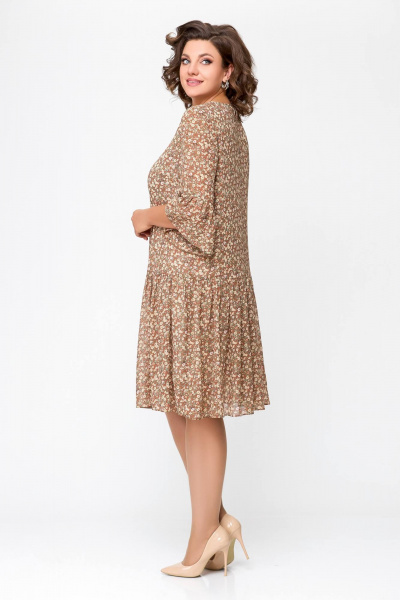Легкое шифоновое платье с разрезом и рукавом воланом Swallow 692 темная_корица/цветочный_принт - фото 5