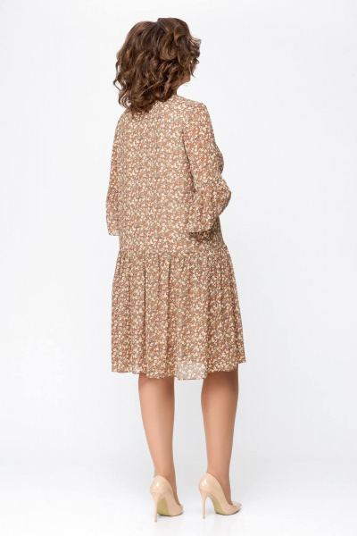 Легкое шифоновое платье с разрезом и рукавом воланом Swallow 692 темная_корица/цветочный_принт - фото 6