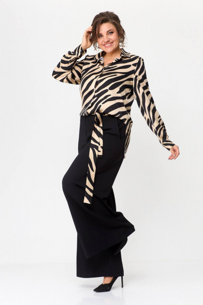 Блуза, брюки Koketka i K 1113 черный+бежевый - фото 3
