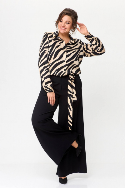 Блуза, брюки Koketka i K 1113 черный+бежевый - фото 1