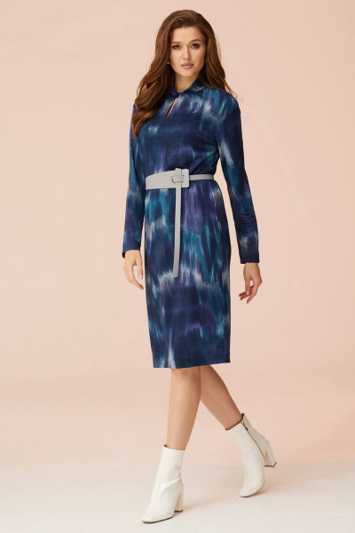 Платье прямое из трикотажа с воротником-стойкой Faufilure C1299-1 синий - фото 4