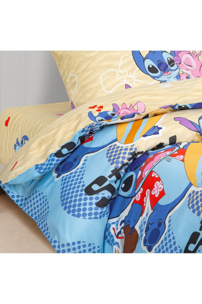 Комплект постельного белья поплин из хлопка голубой желтый АРТПОСТЕЛЬ 912 алоха - фото 2