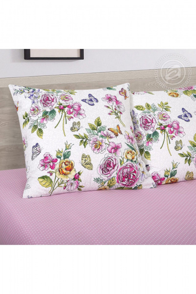 Белый и розовый поплиновый комплект постельного белья АРТПОСТЕЛЬ 904 мгновение - фото 2