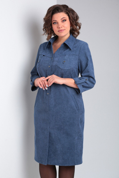 Платье вельветовое с кокетками и карманами Tensi 364 джинсовый - фото 4