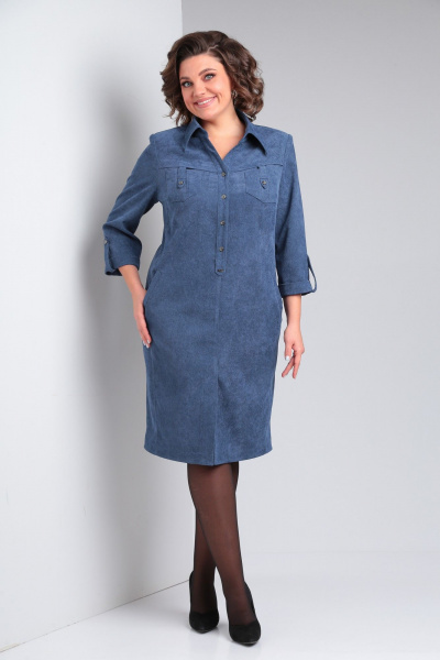 Платье вельветовое с кокетками и карманами Tensi 364 джинсовый - фото 2