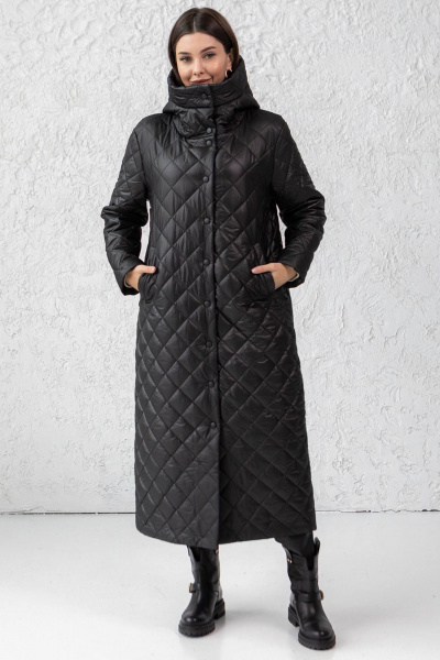 Пальто свободного кроя из плащёвой ткани и текстиля Ivera 7007 черный - фото 1